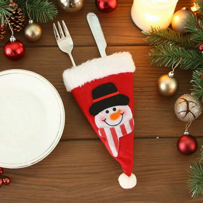 Wholesale Christmas decorations non-woven Christmas cartoon stickers small hat knife and fork bag Christmas table layout knife and fork set