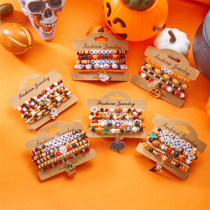 Wholesale  bat pumpkin  pendant bracelet rice beads multi-layer beaded holiday party bracelet
