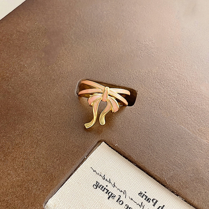 Wholesale Enamel bow opening ring, niche creative design, patterned bracelet