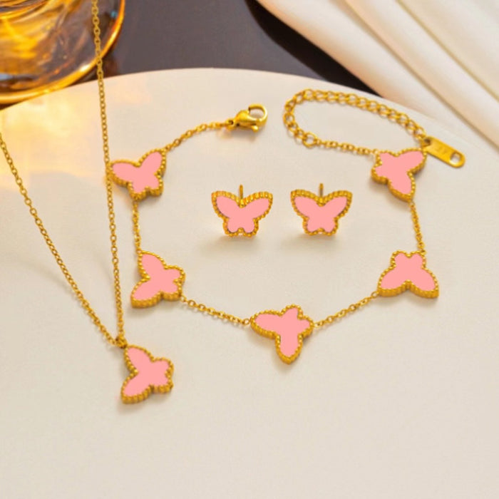 Wholesale Simple Butterfly Necklace Earrings Bracelet Set JDC-BT-Kucai010