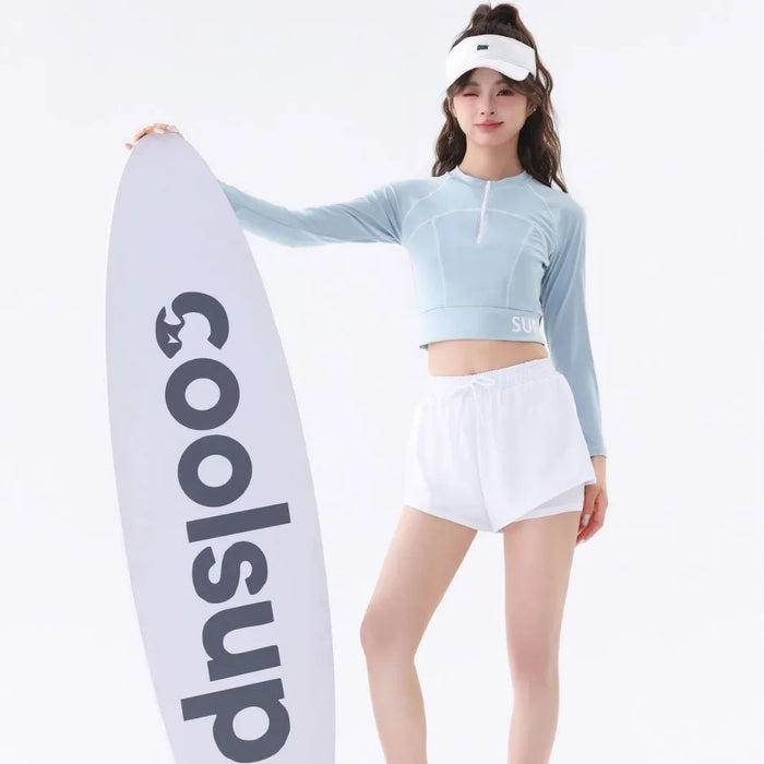 Wholesale New Long Sleeve Sunscreen Split Flat Corner Two Piece Sports Split Swimsuit