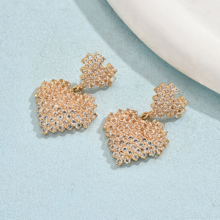 Wholesale Diamond studded double heart earring pendant with versatile temperament and earrings