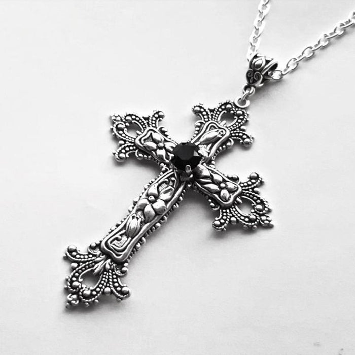 Wholesale Creative Flower Pattern Cross Diamond Necklace