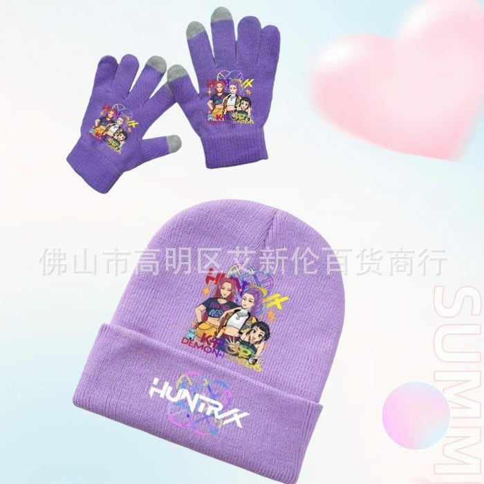 Wholesale KPOP Knitted Hat Warm Gloves Printed Hat