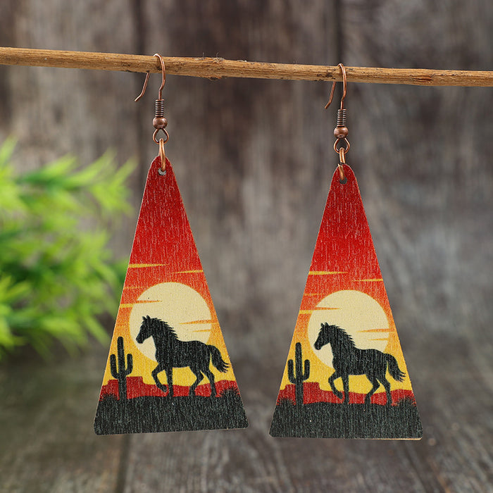 Wholesale Vintage Triangle Wooden Statemente Earrings