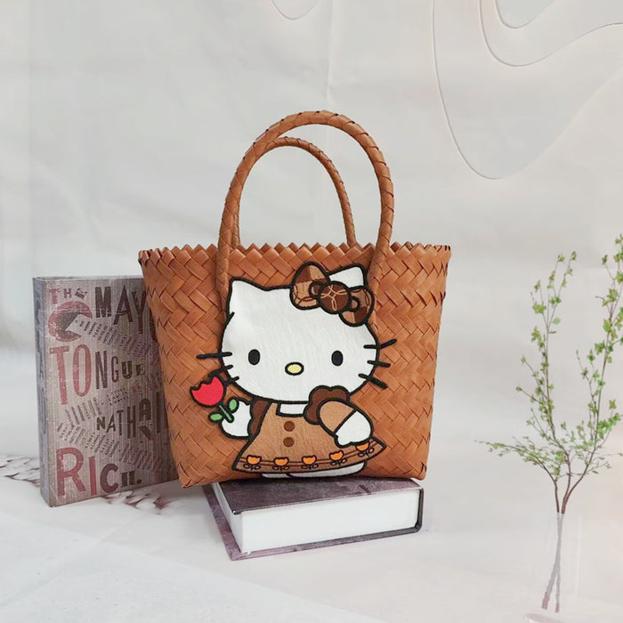 Wholesale Cute Cartoon Rags Woven Bag Imitation Straw Woven Bag Seaside Shoulder Handbag