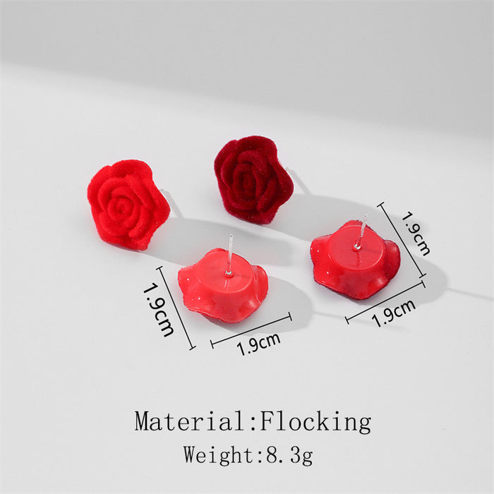 Wholesale Earrings Flocking Vintage Red Rose MOQ≥2 JDC-ES-GuTe030