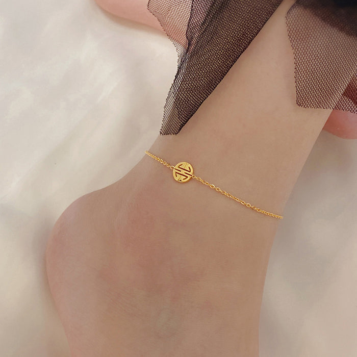 Wholesale Round " Fu"  character anklet titanium steel 18K gold