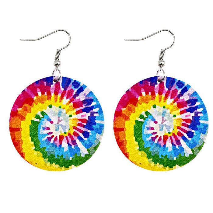 Wholesale Earrings Leather Tie Dye Color Double Sided Printing MOQ≥2 JDC-ES-PuCi002