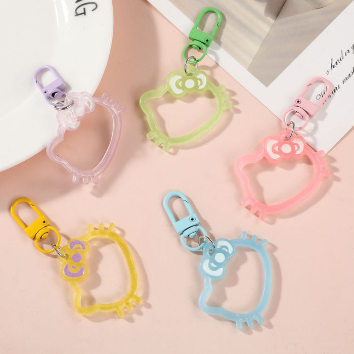 Wholesale Glow In The Dark Cat Head Keychain With Hollow Out Design Cute Bag Charm