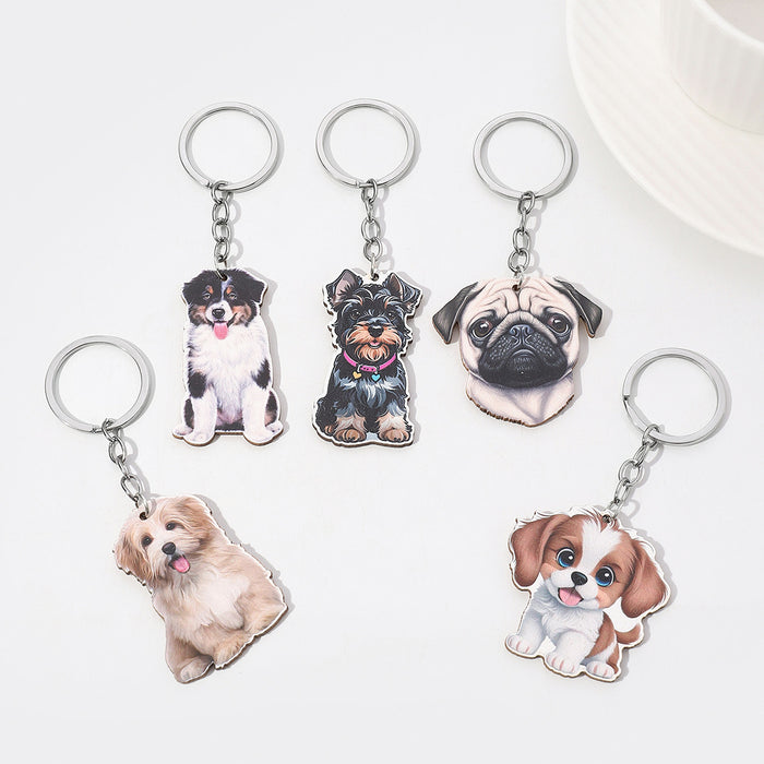 Wholesale Creative Cartoon Puppies Wooden Keychain JDC-KC-RongRui002