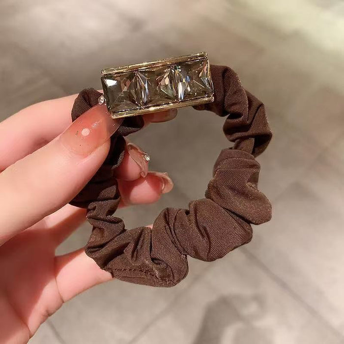 Wholesale Rhinestone Rope Hair Ring High Elastic Durable Headwear Hair Rope Leather Cover