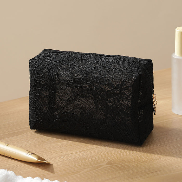 Wholesale Lace Mesh Makeup Bag Large Travel Cosmetic Organizer Stylish Beige