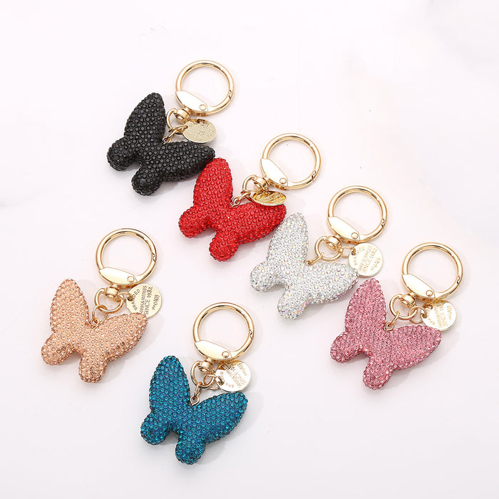 Wholesale diamond butterfly keychain female full diamond couple butterfly keychain ring bag pendant