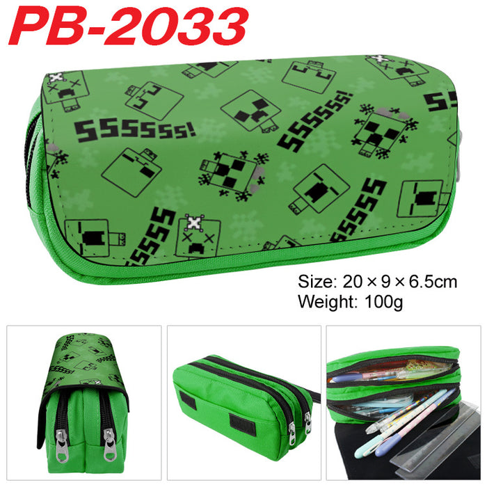 Wholesale Cartoon Game Themed Canvas Pencil Case Double Layer Zipper Large Capacity Student Stationery