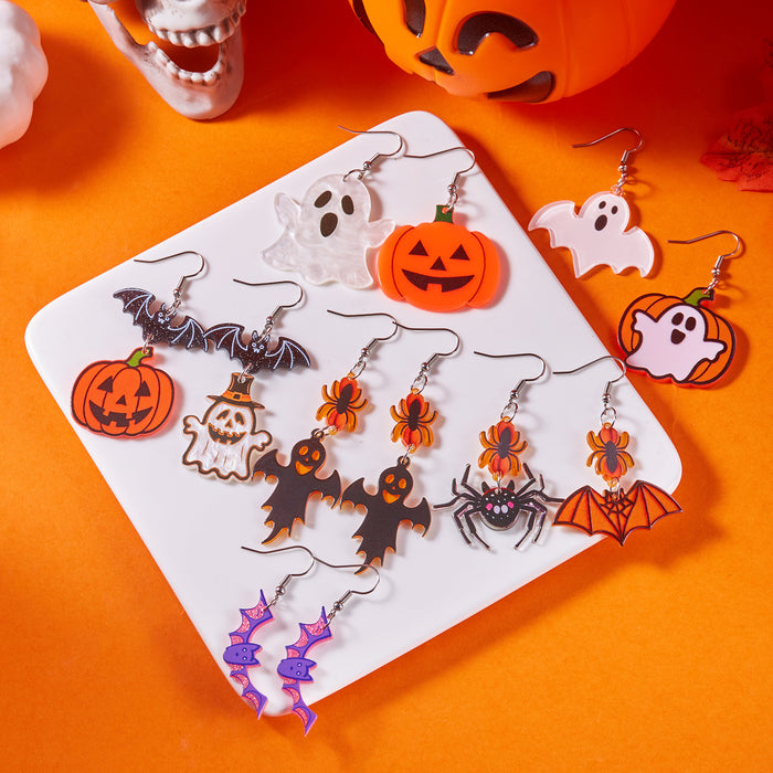 Wholesale  Creative Bat Pumpkin  Ghost Asymmetrical Acrylic Earrings