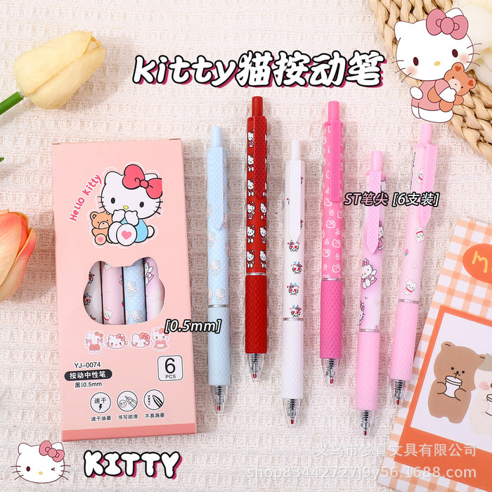 Wholesale 6pcs Floral Series  Cat Gel Pen Cartoon Press Pen Quick-drying