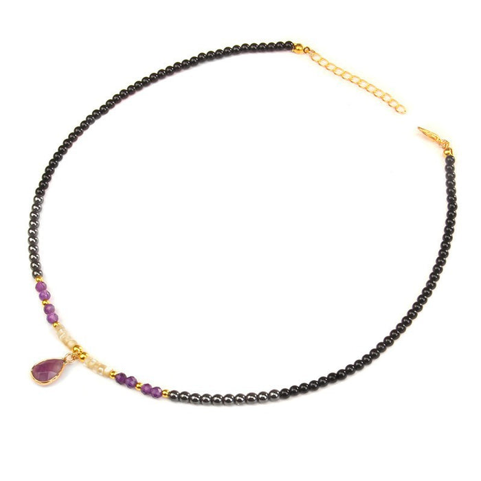 Wholesale Stone bead pendant necklace 8mm black hematite round beads