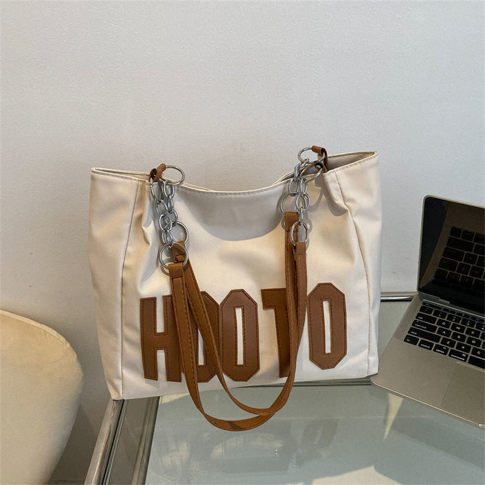 Wholesale Minimalist Shoulder Bag Trendy Color Contrasting Letter Chain Bag Large Capacity Fashionable Commuter Outdoor Tote Bag