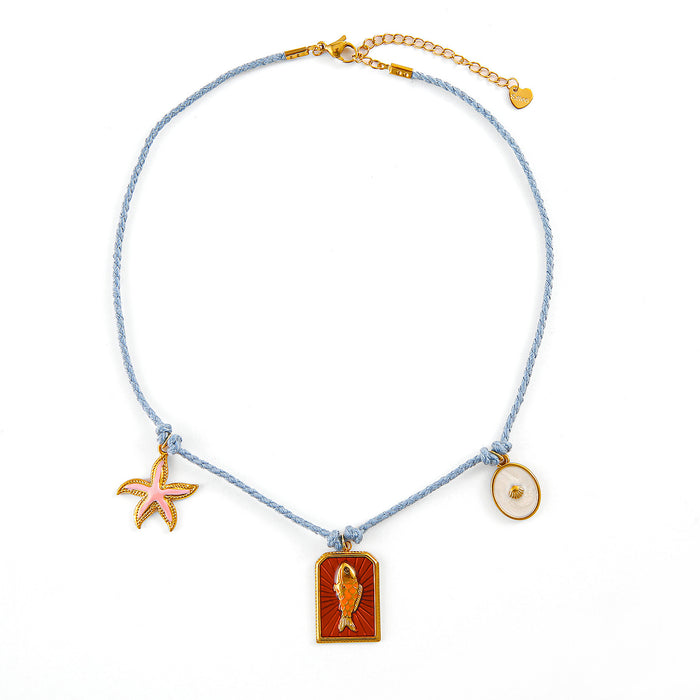 Wholesale Original design color rope necklace paired with stainless steel heart-shaped oil drop pendant, personalized DIY accessory