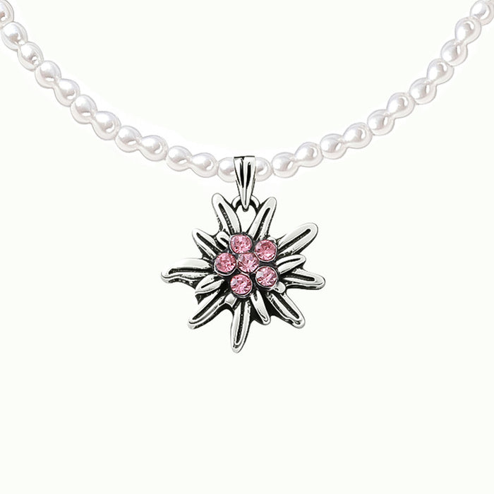 Wholesale Vintage Edelweiss Pendant Necklace Faux Pearl Rhinestone Oktoberfest Themed Women S Collarbone Chain Fashion Jewelry