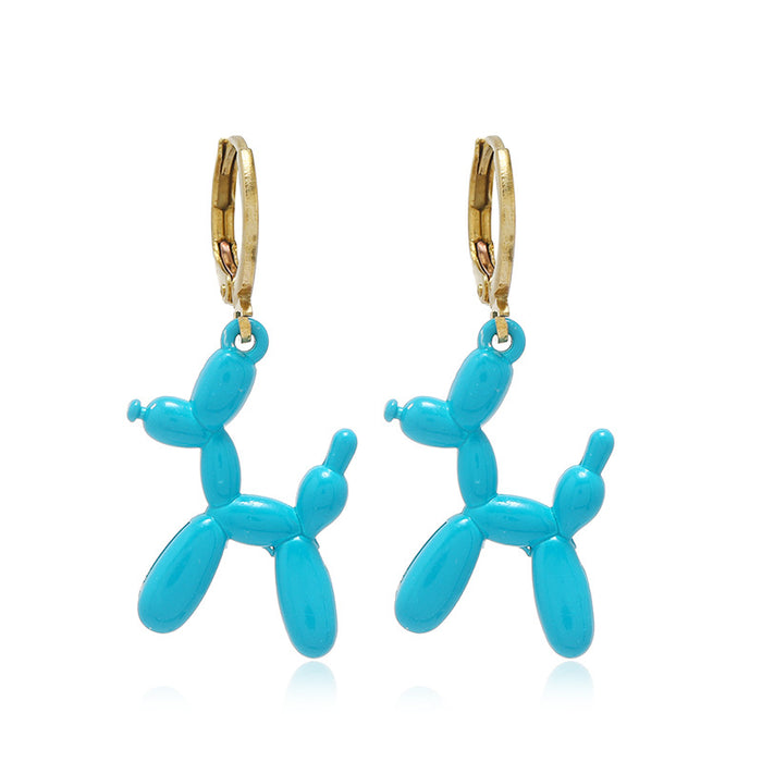 Wholesale  Color Cartoon Balloon Dog Pendant Earrings Alloy Ring Ear Buckle Earrings