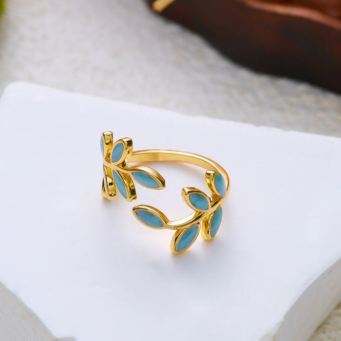 Wholesale Chic Leaf Adjustable Ring Copper Plated Floral Jewelry Fashion Accessory