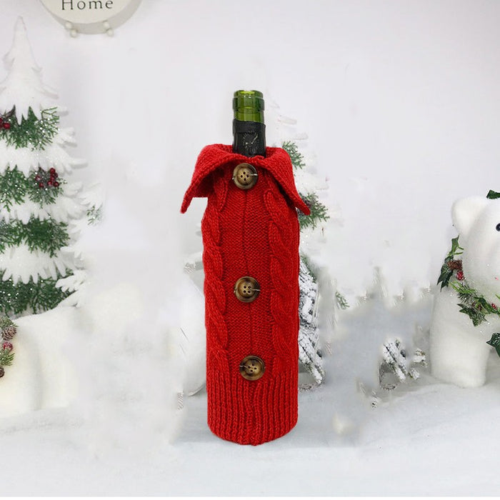 Wholesale Christmas Decorations Family Christmas Wine Bottle Cover Home Decoration Scene Layout Knitted Red Wine Bottle Bag