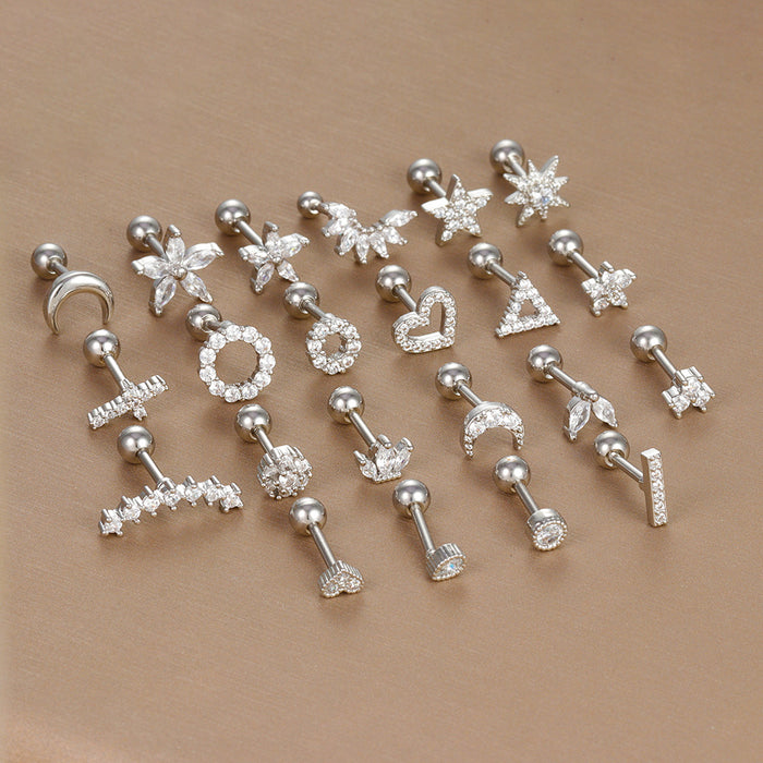 Wholesale Jewelry Stainless Steel Ear Nail Zircon Ball Screw Women