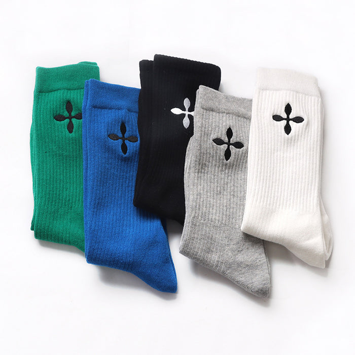 Wholesale Socks Embroidered Cross Skateboarding Socks Mid tube Sports Socks Trendy Neutral