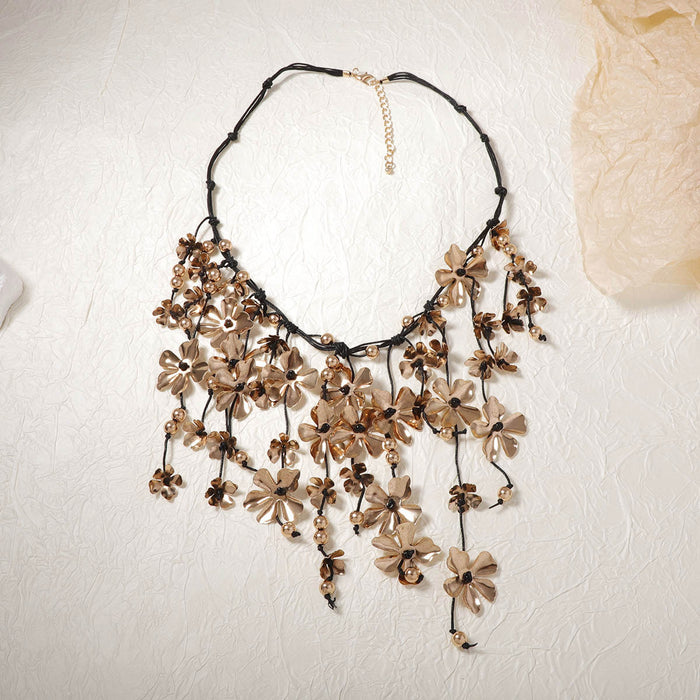 Wholesale Metal Flower Tassel Pendant Handmade Rope Necklace