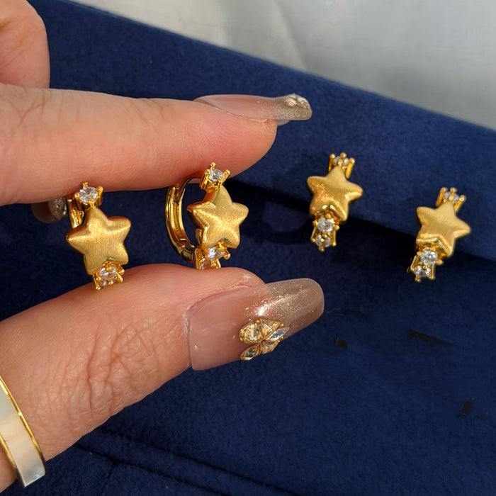Wholesale Chic Brushed 24K Gold Plated Star Earrings Party Wear Boutique Resale Fashion Accessory