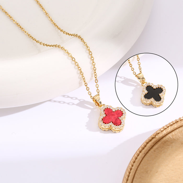 Wholesale full diamond Clover Titanium steel necklace women's choker necklace