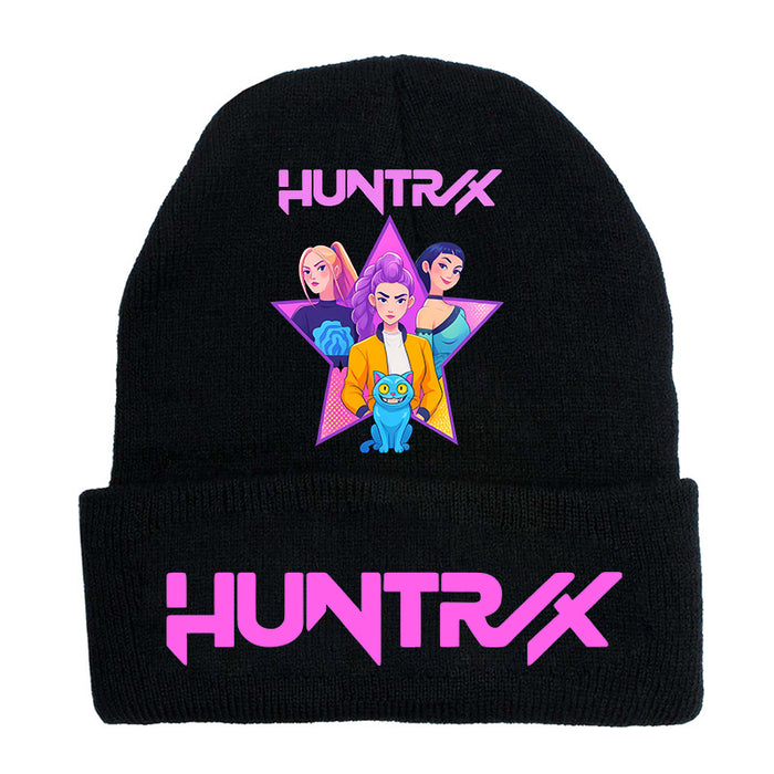 Wholesale Kpop Knitted hat fashion curled brim beanie printed