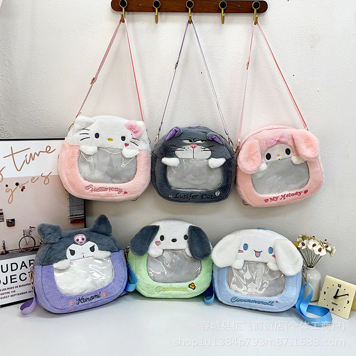 Wholesale Cute cartoon plush transparent large-capacity shoulder bag