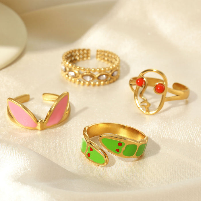 Wholesale Stainless Steel Gold Enamel Accented Rings