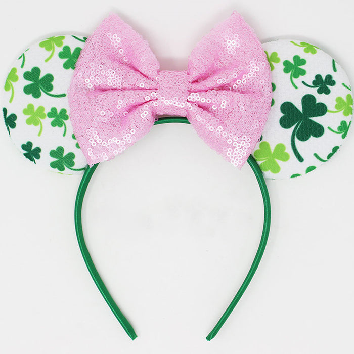 Wholesale Irish Festival Glitter Clover Bow Headband JDC-HD-Lanju002