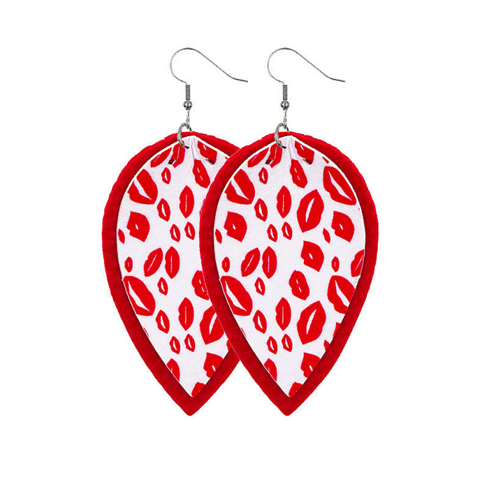 Wholesale Earrings Leather Valentine's Day Love Heart Teardrop Lips JDC-ES-ZL008