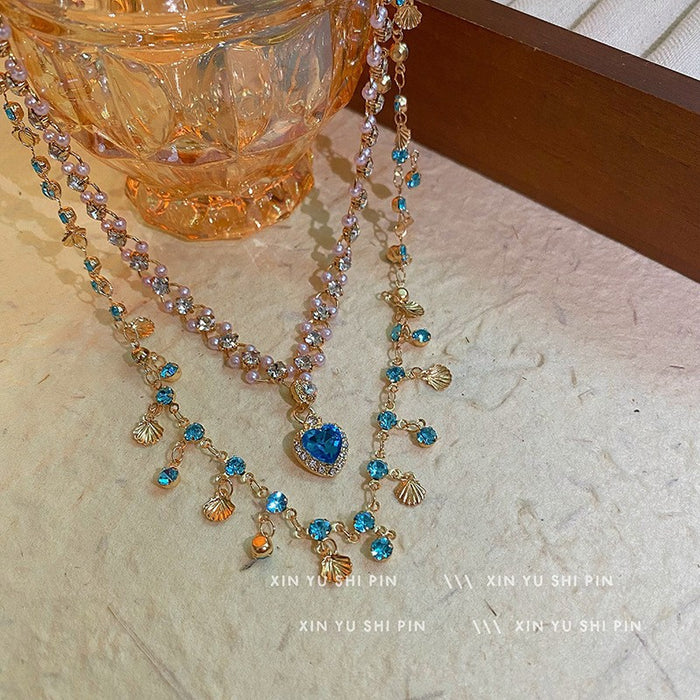 Wholesale Butterfly tassel necklace, double-layer layered versatile heart pendant, collarbone chain
