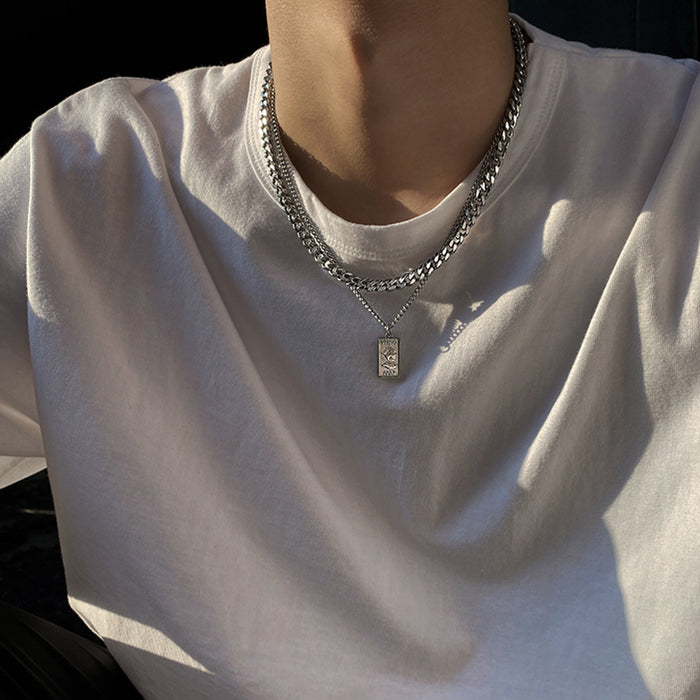 Wholesale Vintage titanium steel pendant with niche design, double layered necklace, sweatshirt chain accessories