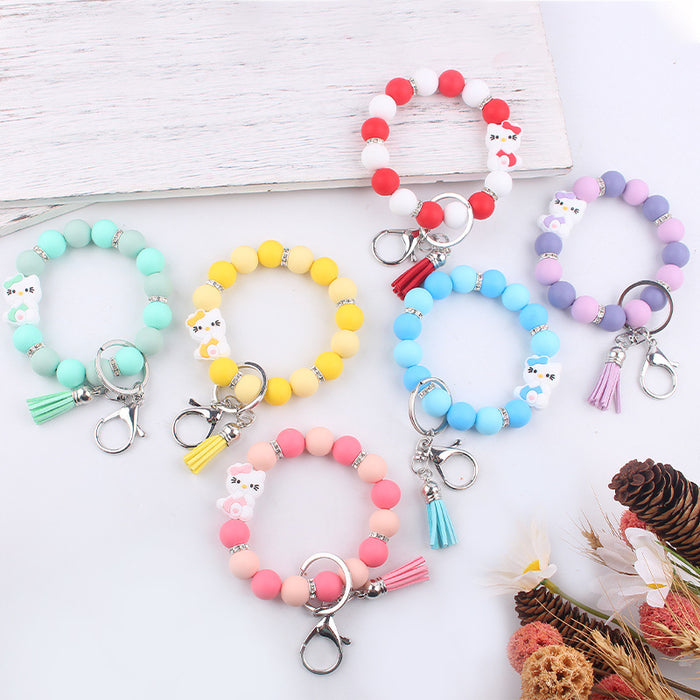 Wholesale Cartoon Silicone Beaded Wrist Keychain JDC-KC-GuangTian037