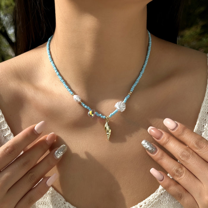 Wholesale Boho Beach Shell Pendant Necklaces Polymer Clay Beaded Choker