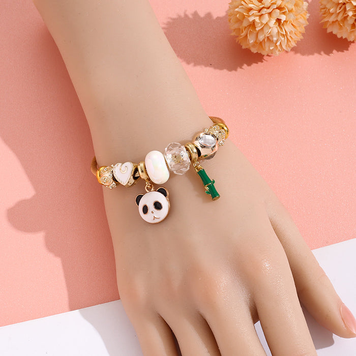 Wholesale Trendy Cartoon Panda Pendant Bracelet Stainless Steel Women' s Jewelry Gift Resale