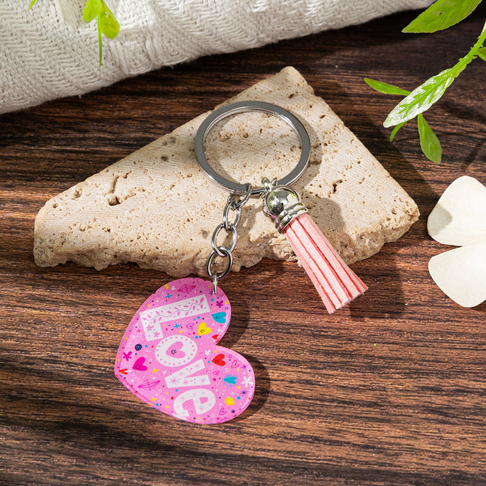 Wholesale Acrylic heart keychain pendant with slogan perfect for Mother' s Day gift,  love you luggage charm
