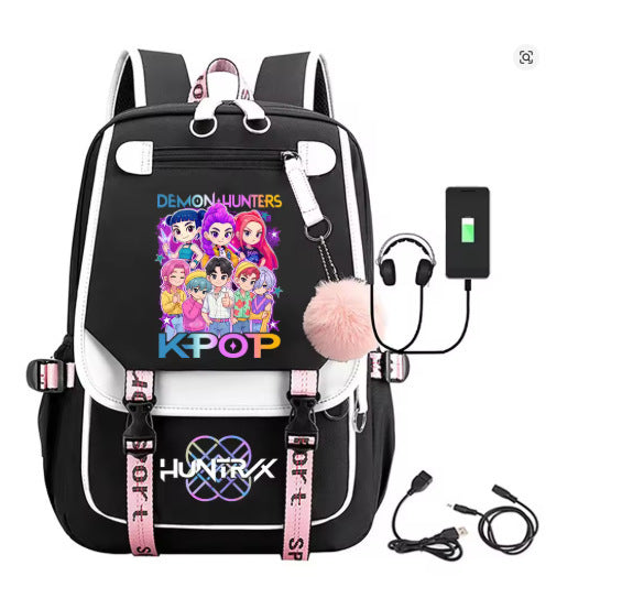 Wholesale K-pop movie merchandise printed backpack bag with pom-poms