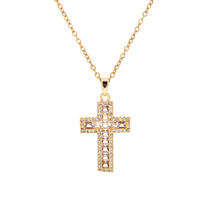 Wholesale Retro punk cross necklace, personalized zircon, niche titanium steel cross pendant, full zirconia collarbone necklace