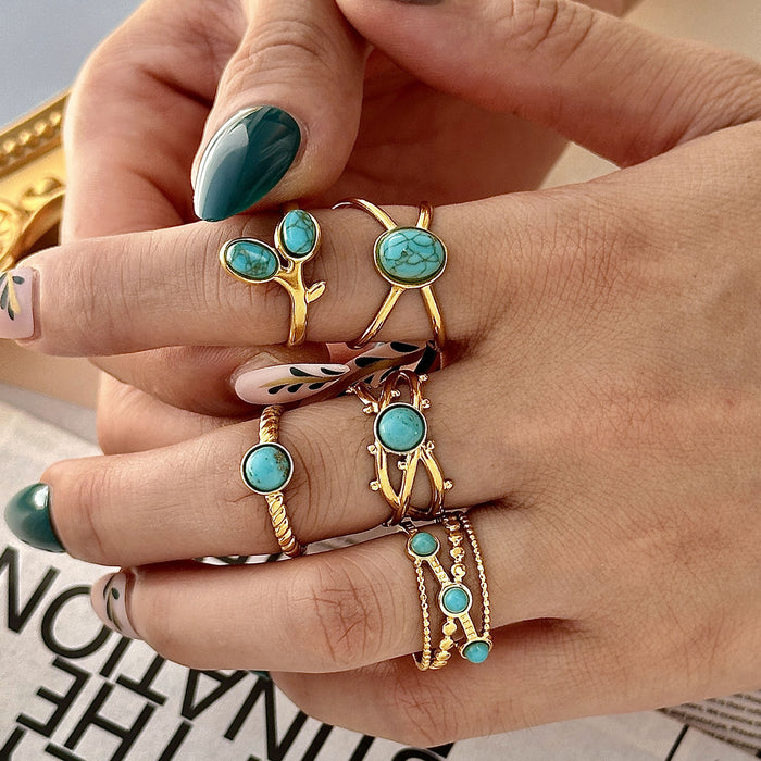 Wholesale Stainless Steel Gold Turquoise Adjustable Rings
