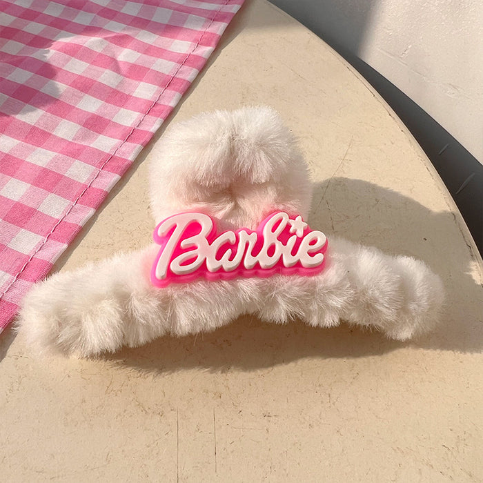Wholesale Dopamine inducing plush hair claw clip with a cute pink bow