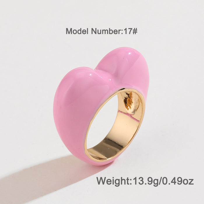 Wholesale 6pcs Valentine's Day Love Peach Drop Oil Color Three-dimensional Enamel Ring JDC-RS-KenJie001