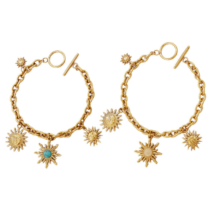 Wholesale Stainless steel sun multi pendant bracelet,  simple turquoise sun bracelet